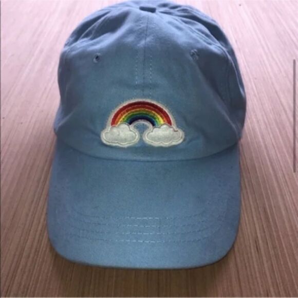 Women's Light Blue Adjustable Baseball Hat with Rainbow Patch - Picture 2 of 8